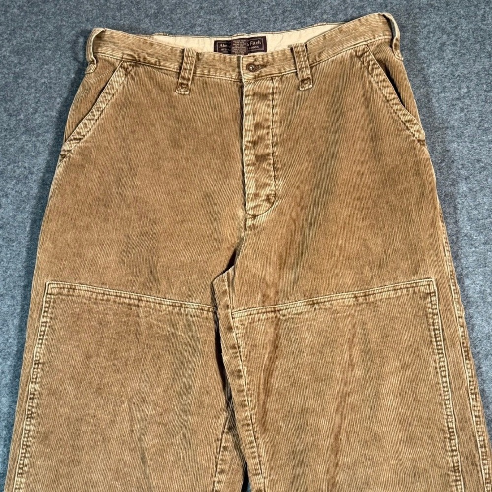 VTG Abercrombie Fitch Mens Tan Corduroy Carpenter Pants Double Knee 34x32 Comfy‎ - Picture 3 of 11